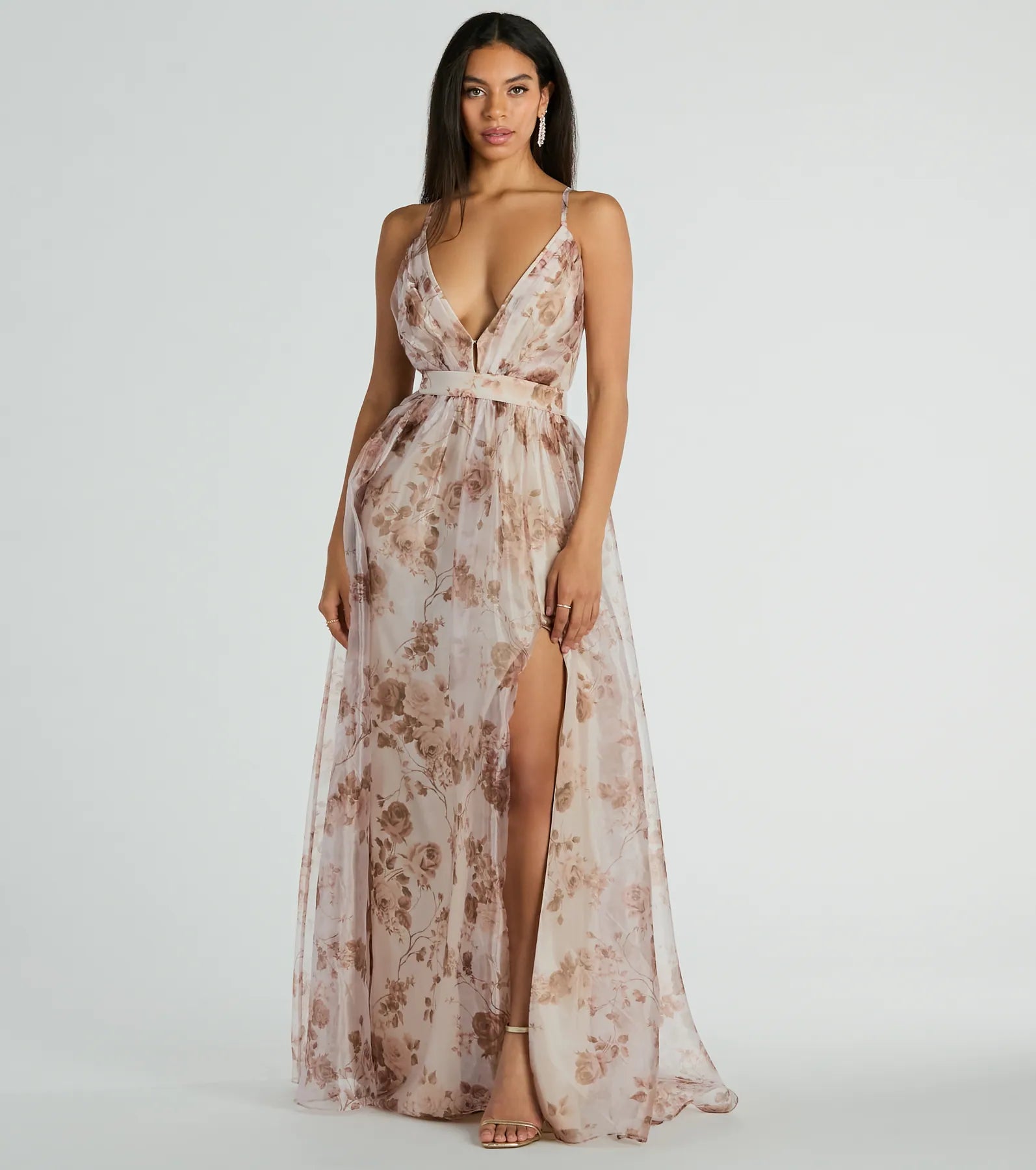 Weekend Super Savings Clarissa V-Neck Rose Floral A-Line Formal Gown