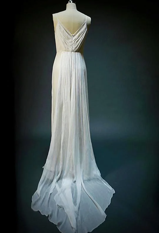 Weekend Bargain Time ON6150 Ethereal Sheer V-neck Trained Wedding Dress