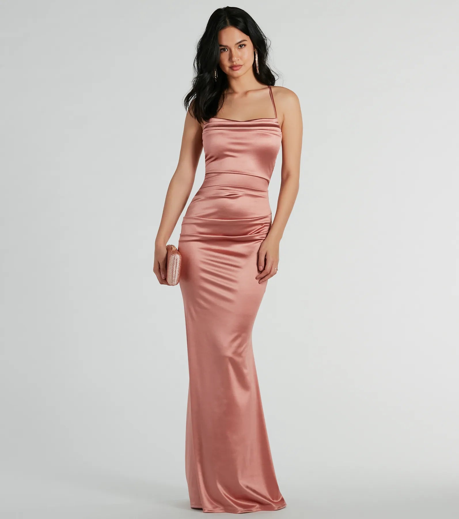 Weekend Exclusive Bargains Courteney Cowl Neck Mermaid Satin Formal Dress