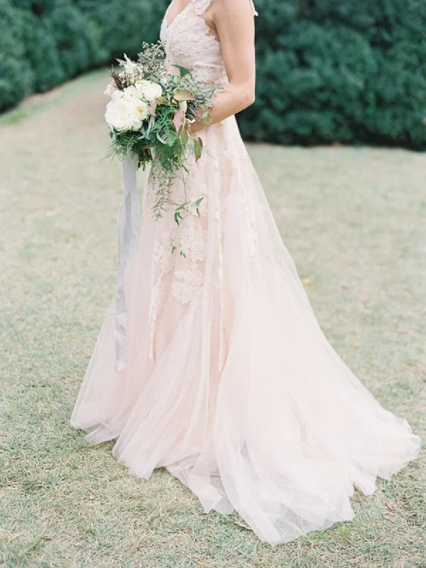 Final Clearance Custom Made A Line Champagne Lace Wedding Dresses, Champagne Lace Prom Dresses, Formal Dresses