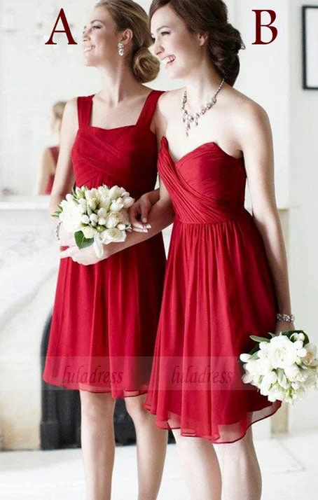 Last Chance Sale Customisable Red Chiffon Knee Length Mismatched Bridesmaid Dresses