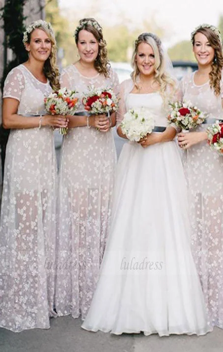 Exclusive Flash Sale Customized A-line Short Sleeves Round Floor-Length Sash Zipper Dresses