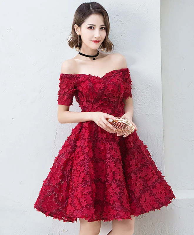Super Deal Cute Burgundy Short Prom Dress, Evening Dress