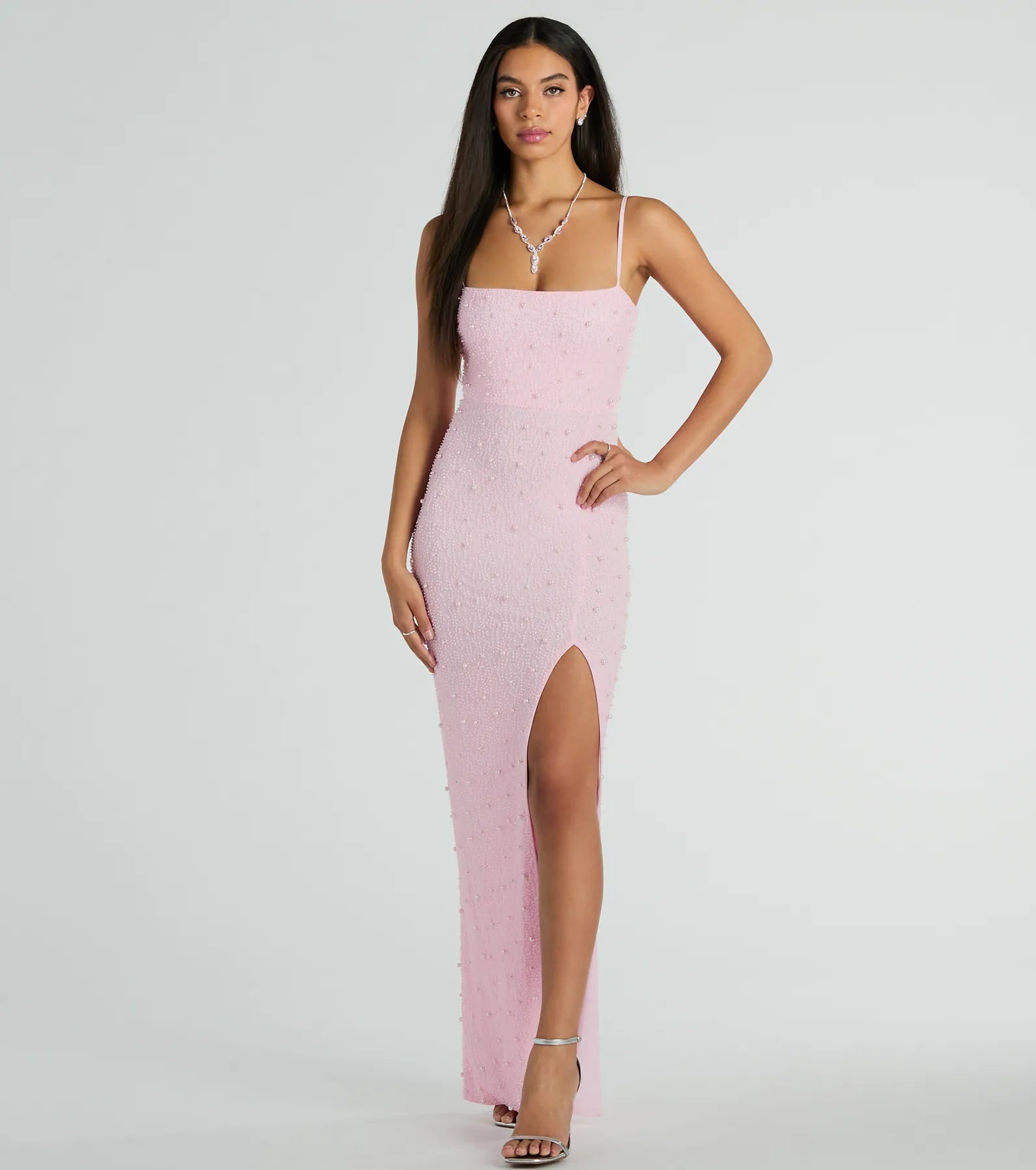 Weekend Big Sale Daniella Sleeveless Faux Pearl Bead Slim Formal Dress