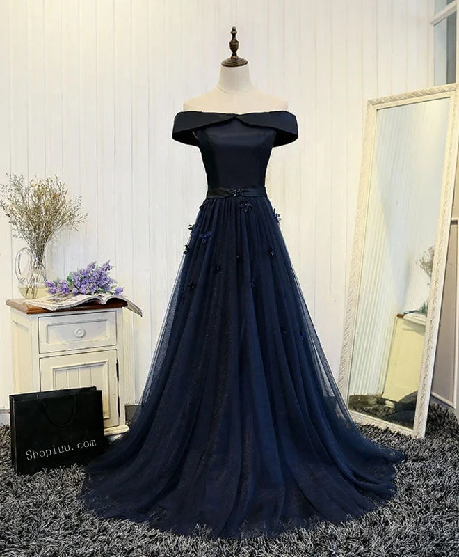 Special Price Drop Dark Blue Off Shoulder Long Prom Dress, Evening Dress