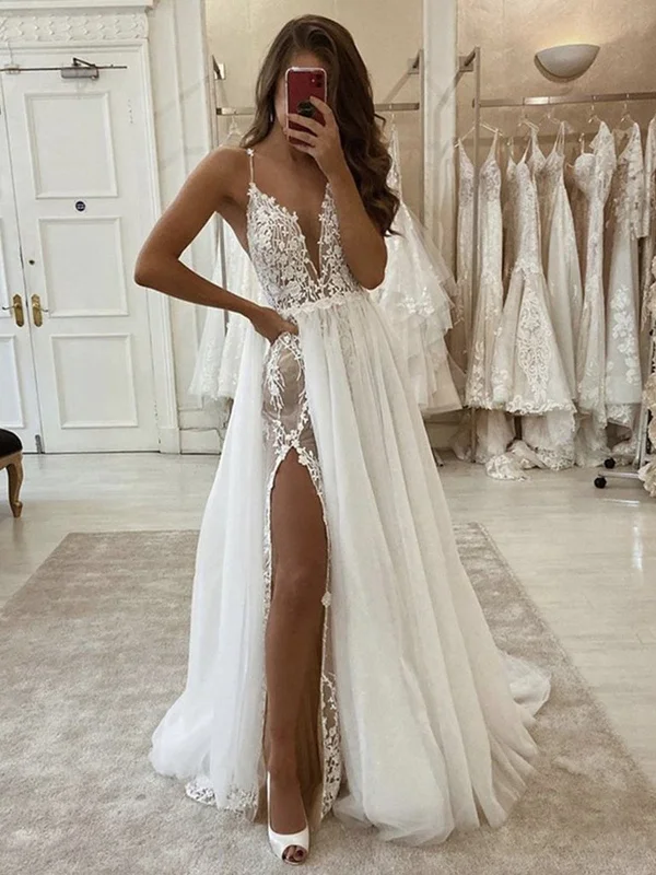 Season-End Deals Deep V Neck Ivory Lace Wedding Dresses, A Line V Neck Ivory Lace Formal Prom Dresses Season-End Deals Deep V Neck Ivory Lace Wedding Dresses, A Line V Neck Ivory Lace Formal Prom Dresses