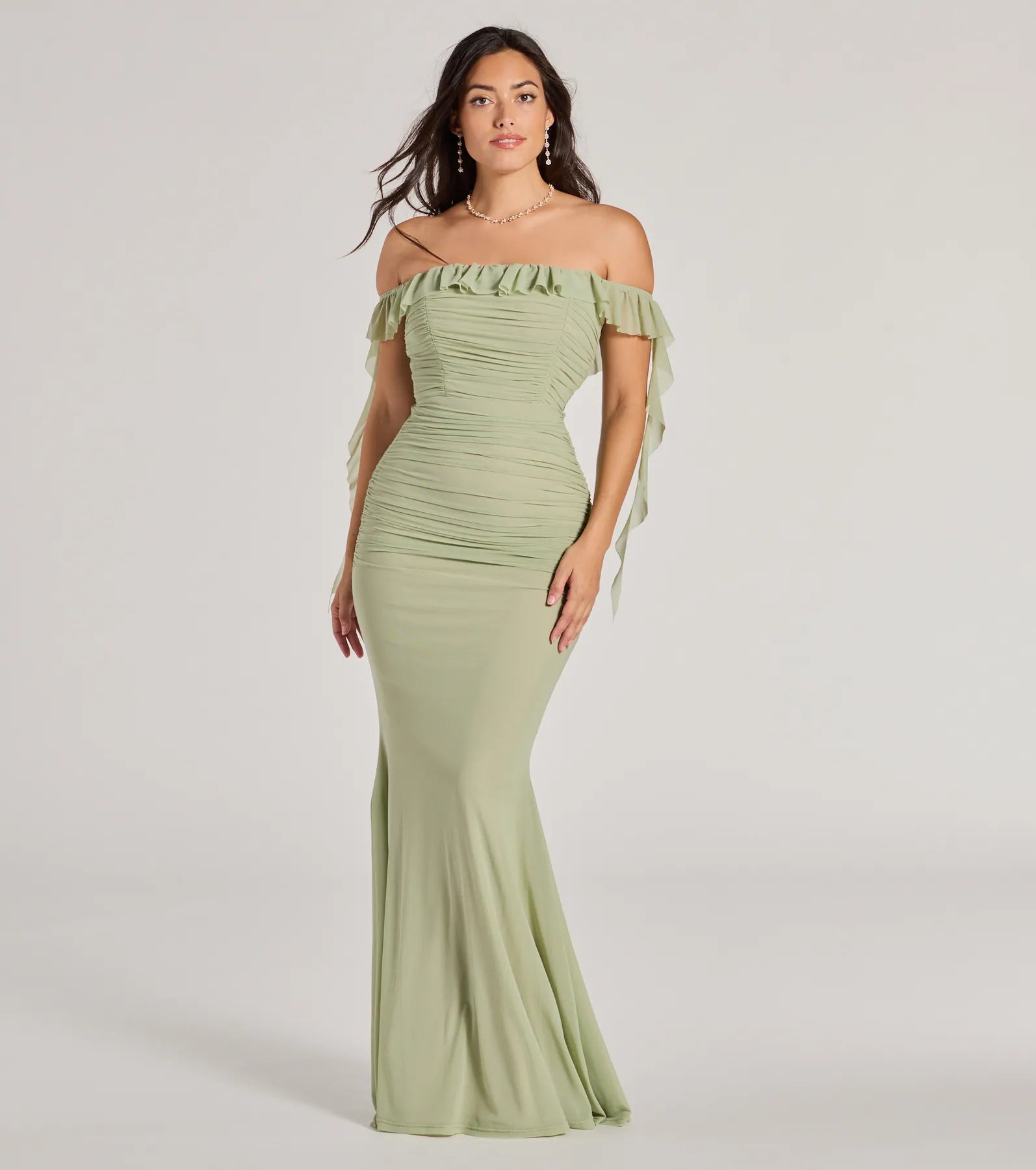 Weekend Discount Blast Deyna Formal Mesh Off-The-Shoulder Long Dress