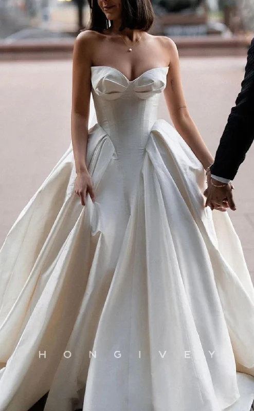 Weekend Flash Sale H1194 - Chic Satin A-Line Sweetheart Sleeveless Empire With Train Wedding Dress