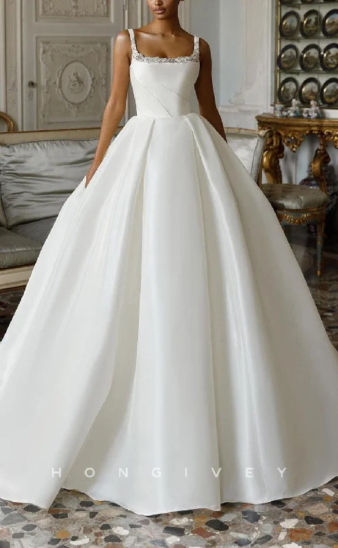 Hot Savings Alert H1206 - Sexy Satin A-Line Square Spaghetti Straps Empire Beaded With Train Wedding Dress Hot Savings Alert H1206 - Sexy Satin A-Line Square Spaghetti Straps Empire Beaded With Train Wedding Dress
