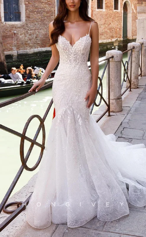 Price Cut Alert H1212 - Sexy Trumpt V-Neck Spaghetti Straps Empire Appliques Tulle Train Wedding Dress Price Cut Alert H1212 - Sexy Trumpt V-Neck Spaghetti Straps Empire Appliques Tulle Train Wedding Dress