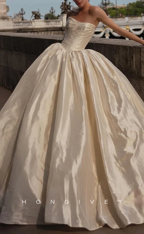Super Deal H1220 - Sexy Satin A-Line Sweetheart V-Neck Sleeveless Ruched With Train Wedding Dress