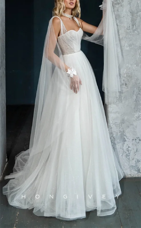 Weekend Sale Frenzy H1239 - Sexy Tulle A-Line Sweetheart Straps Empire Illusion With Train Wedding Dress