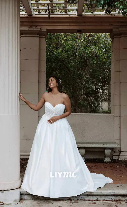 Exclusive Weekly Sale LW221 - Strapless Sweetheart Pleated Satin A Line Long Wedding Dress