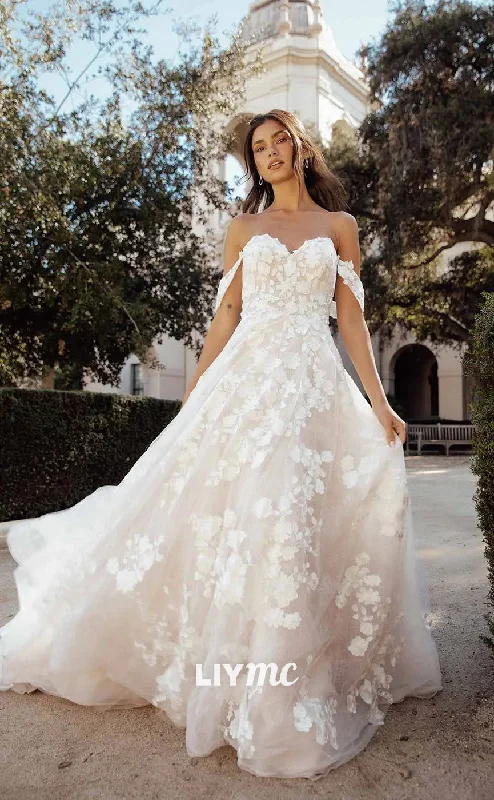Big Offers LW232 - Romantic Off Shoulder Sheer Lace Tulle A Line Long Wedding Dress Big Offers LW232 - Romantic Off Shoulder Sheer Lace Tulle A Line Long Wedding Dress