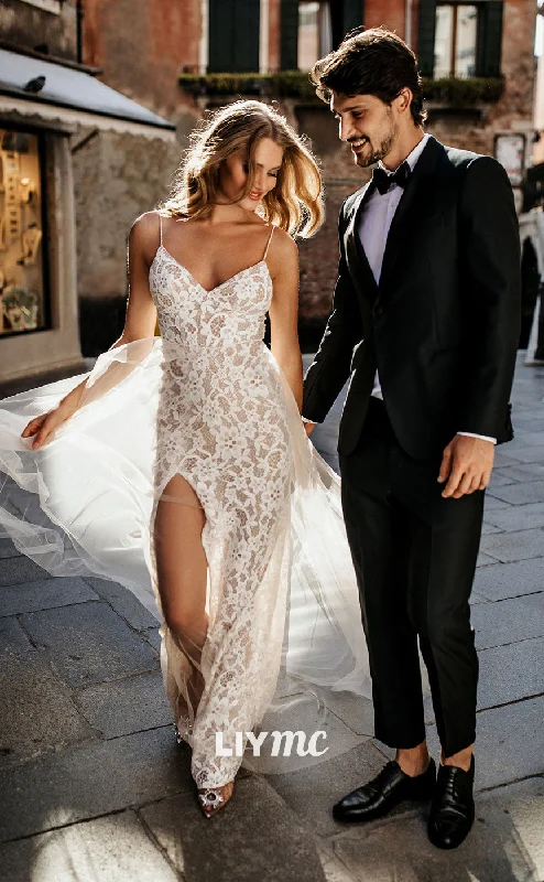 Big Sale Event LW240 - Sheath/Column V Neck Lace Long Wedding Dress With Tulle Overskirt Big Sale Event LW240 - Sheath/Column V Neck Lace Long Wedding Dress With Tulle Overskirt