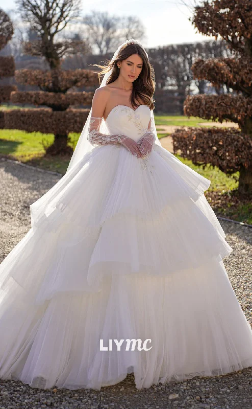 Exclusive Pricing LW248 - Sweetheart Strapless Appliqued Tiered Tulle Long Wedding Ball Gown