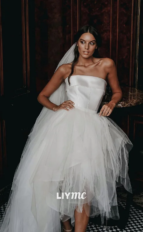 Offer Ending Soon LW260 - A Line Strapless Tiered Tulle A Line Boho Beach Short Wedding Dress