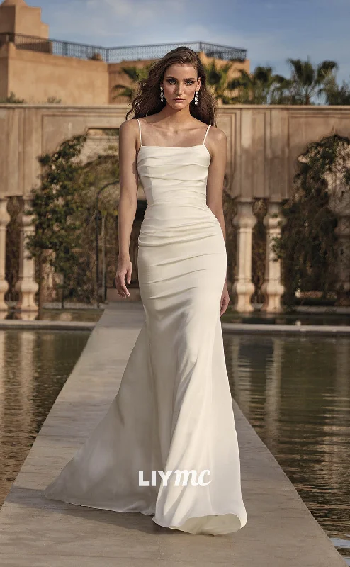 Weekend Special LW287 - Mermaid/Trumpet Spaghetti Straps Satin Pleated Long Wedding Dress