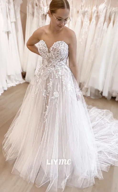 Weekend Offers and Savings LW318 - A Line Sweetheart Lace Appliques Rustic Wedding Dress