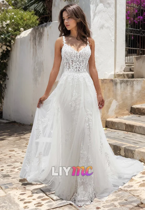 Weekend Price Slash Day LW328 - Spaghetti Straps Lace Appliques Detachable Skirt Mermaid Wedding Dress