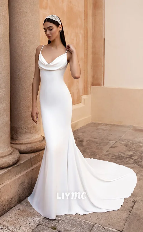 Weekend Super Sale Frenzy LW330 - Spaghetti Straps Satin Elegant Mermaid Wedding Dress