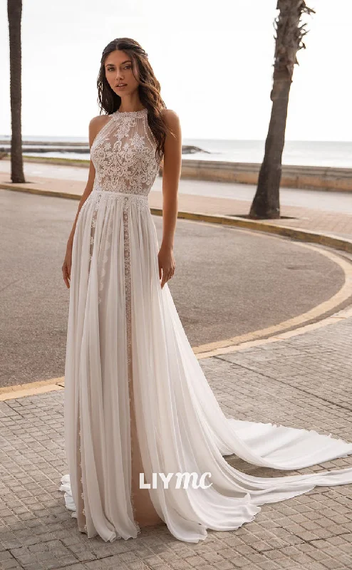 Weekend Special Shopping Event LW331 - Chic Bateau Lace Appliques Sleeveless Boho Wedding Dress