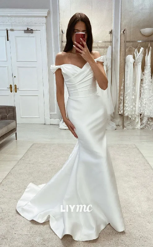 Weekend Clearance Frenzy LW335 - Off Shoulder Satin Pleated Mermaid Elegant Wedding Dress