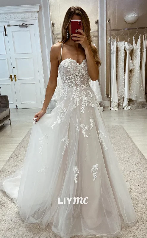 Weekend Bargain Deals LW339 - A Line Sweetheart Lace Appliques Boho Wedding Dress