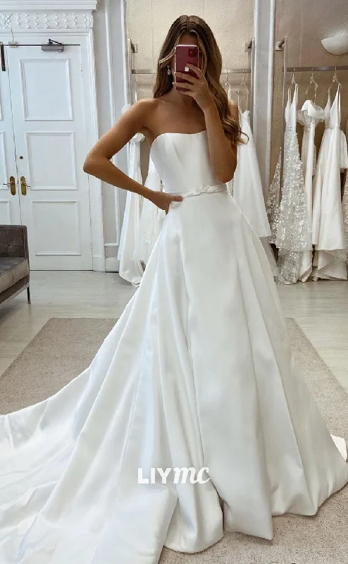 Weekend Super Sale Alert LW350 - A Line Strapless Satin Elegant Wedding Dress