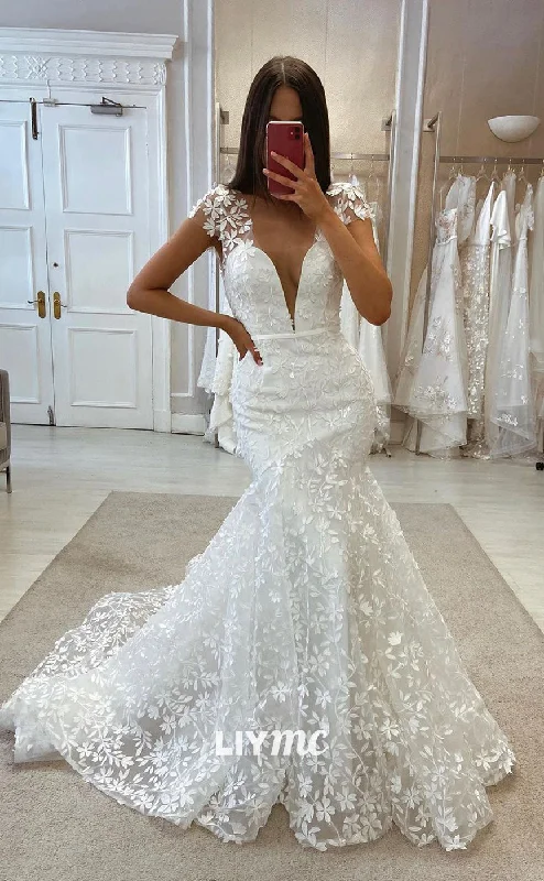 Weekend Limited-Time Offers LW355 - Plunging V Neck Romantic Lace Mermaid Wedding Dress