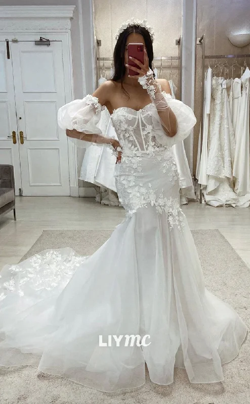 Weekend Clearance Event LW357 - Sweetheart Lace Appliques Long Sleeves Mermaid Wedding Dress