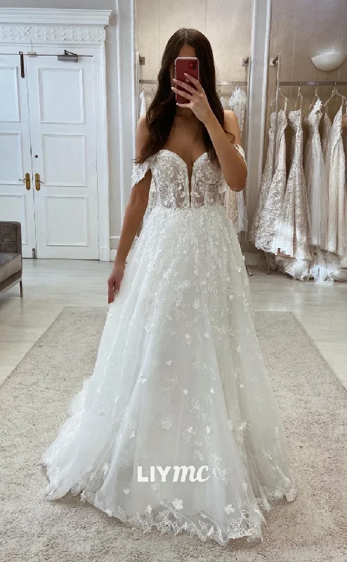 Weekend Steals and Deals LW358 - A Line Illusion V neck Romantic Lace Wedding Dress