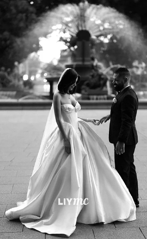 Special Shopping Event LW378 - Ball Gown Sweetheart Draped Long Elegant Satin Wedding Dress