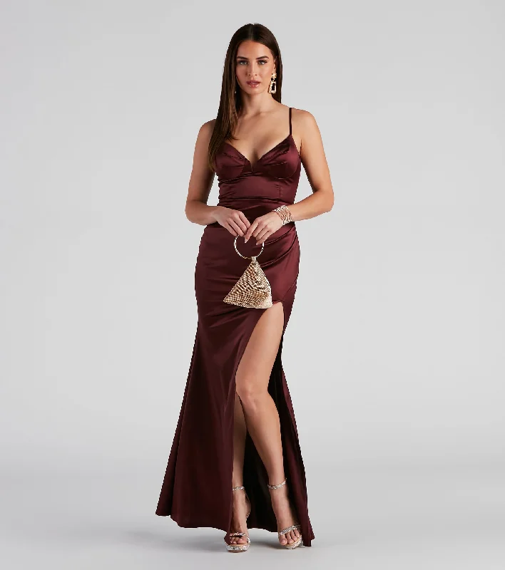 Unbeatable Bargains Edith Formal Satin V-Notch Dress
