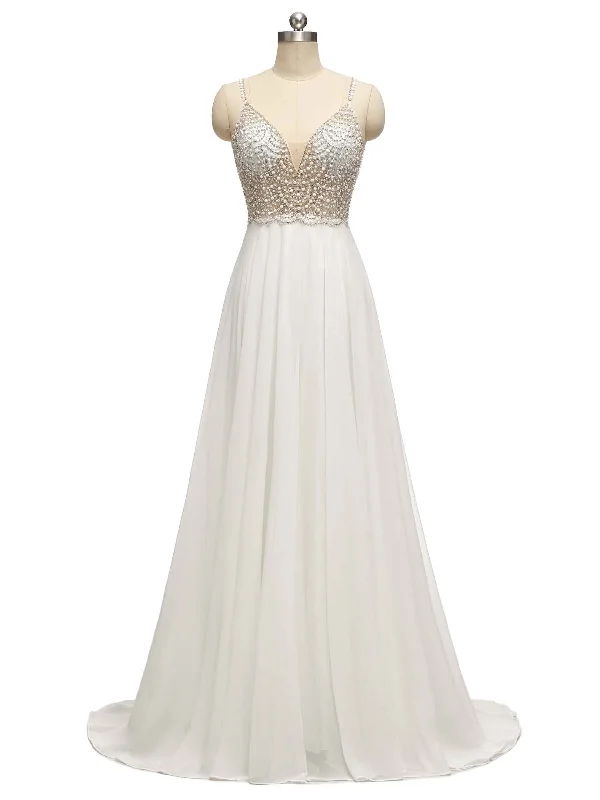 Weekend Best Buys Eleagnt A-line Spaghetti Straps Sparkly Beaded Beach Wedding Dresses Online