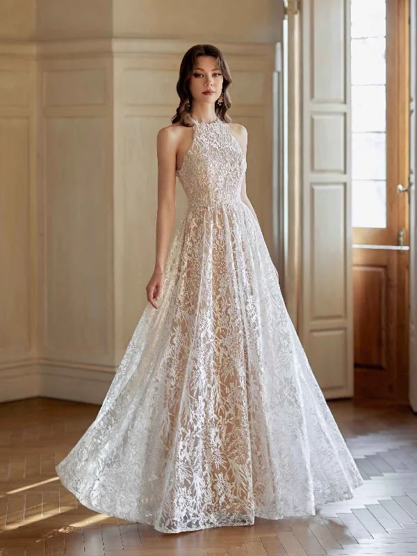 Weekend Bargain Blast Elegant A-line Halter Backless Sleeveless Maxi Long Lace Wedding Dresses Online Weekend Bargain Blast Elegant A-line Halter Backless Sleeveless Maxi Long Lace Wedding Dresses Online