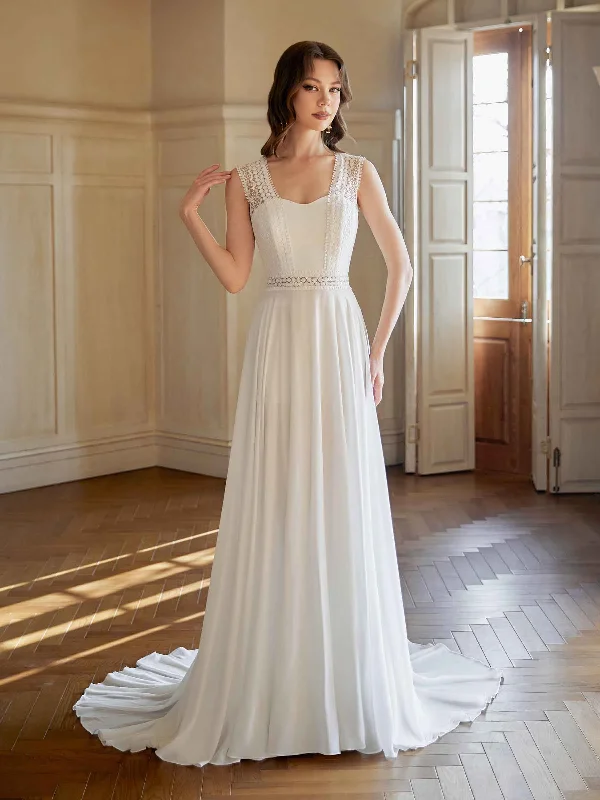 Weekend Only Sale Elegant Lace Straps Open Back Long Beach Wedding Dresses Online