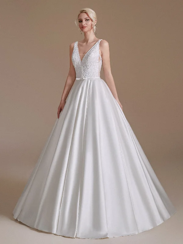 Last Chance Sale Elegant Lace Top A-line Satin Wedding Dresses, Bridal Gown, Newest Claire Handmade Wedding Dresses, Affordable Wedding Dresses