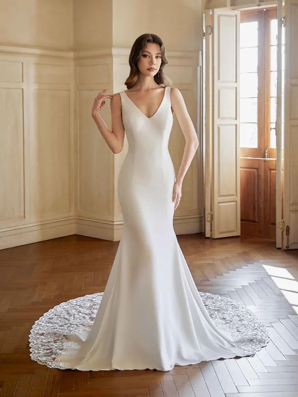Shop & Save Instantly Elegant Mermaid V-neck Sleeveless Maxi Long Lace Wedding Dresses Online