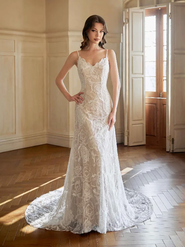 Weekend Price Breaks Elegant Mermaid V-neck Spaghetti Straps Backless Maxi Long Lace Wedding Dresses Online Weekend Price Breaks Elegant Mermaid V-neck Spaghetti Straps Backless Maxi Long Lace Wedding Dresses Online