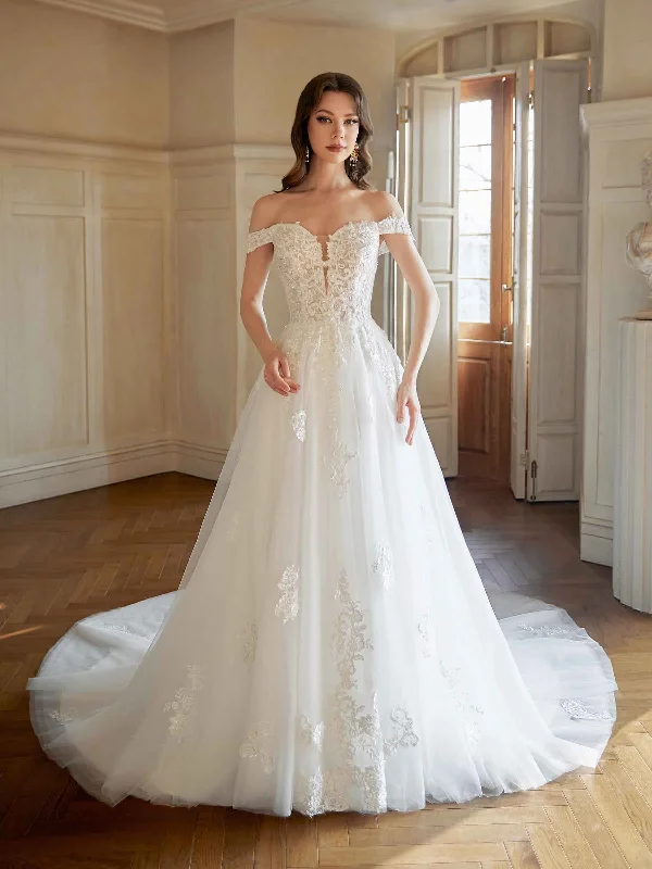 Weekend Clearance Event Elegant Off The Shoulder A-line Maxi Long Lace Wedding Dresses Online Weekend Clearance Event Elegant Off The Shoulder A-line Maxi Long Lace Wedding Dresses Online