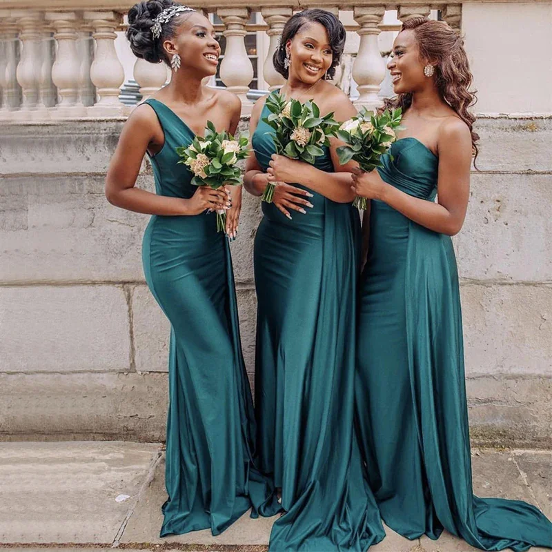 Weekend Sale Frenzy Elegant One-Shoulder Emerald Green Mermaid Long With Tail Bridesmaid Dresses