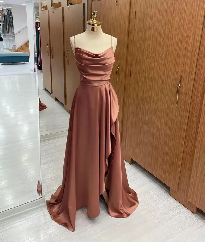 Elegant Straps A-Line Satin Long party Dress Bridesmaid Dress, DP2624