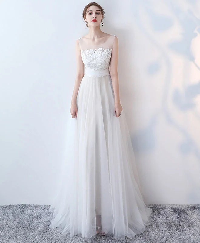 Sale Alert Elegant White Lace Tulle Long Prom Dress, White Evening Dress