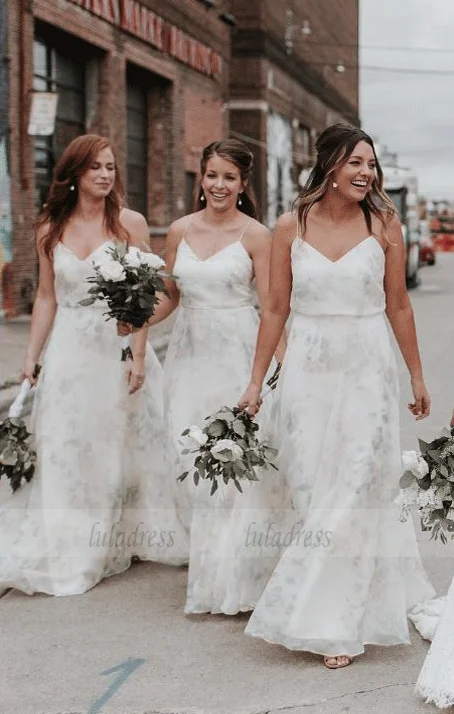 Weekend Super Sale Alert Elegant White Spaghetti Strap Bridesmaid Dress