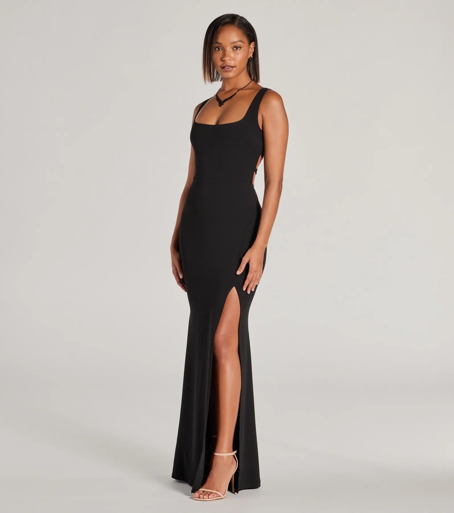 Weekend Deal Fever Everley Lace-Up Slit Mermaid Crepe Formal Dress