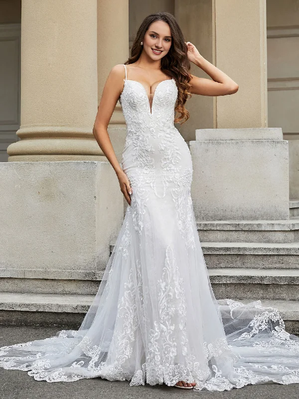 Instant Savings Fish tail lace church trailing wedding dress