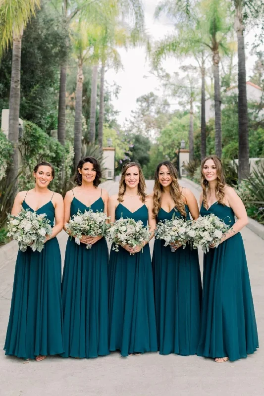 Weekend Deal Rush Floor-Length Chiffon Emerald Green Bridesmaid Dresses Wedding Guest Dress