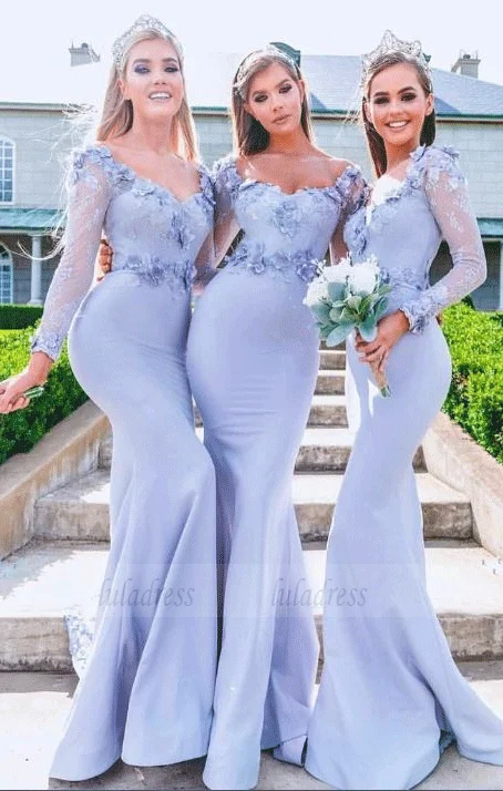 Weekend Top Offers Gorgeous Long Sleeves Light Sky Blue Bridesmaid Dress
