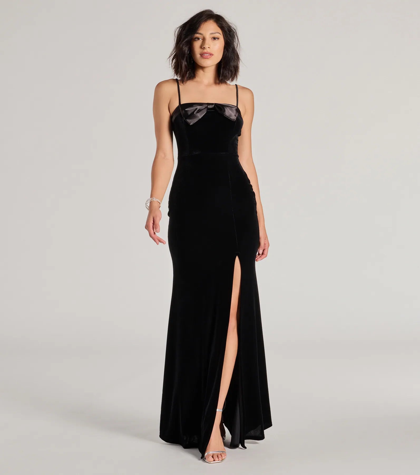 Instant Discount Gracie Velvet and Bow High Slit Mermaid Dress